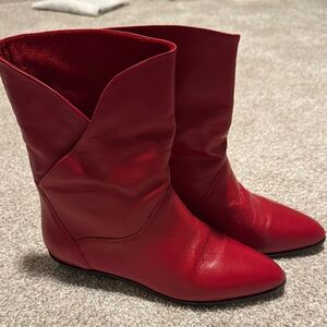 Red Leather Ankle Booties